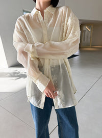 フラワーエンブロイダリーシアーオーバーサイズシャツ【セットアップ対応】【by SON】