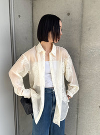 フラワーエンブロイダリーシアーオーバーサイズシャツ【セットアップ対応】【by SON】