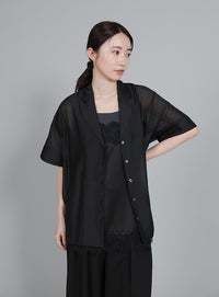 【Et】Open-Collar Sheer Shirt