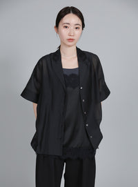 【Et】Open-Collar Sheer Shirt