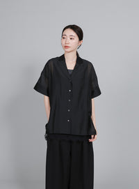 【Et】Open-Collar Sheer Shirt