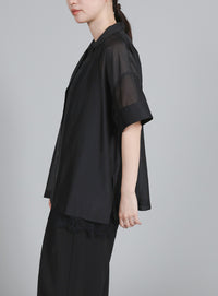 【Et】Open-Collar Sheer Shirt