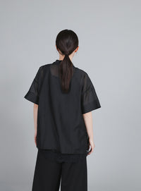 【Et】Open-Collar Sheer Shirt