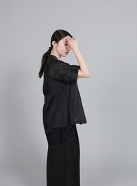 【Et】Open-Collar Sheer Shirt