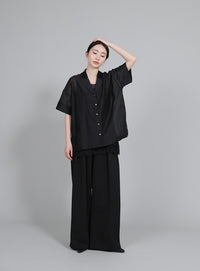 【Et】Open-Collar Sheer Shirt