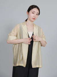 【Et】Open-Collar Sheer Shirt
