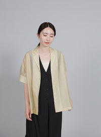 【Et】Open-Collar Sheer Shirt