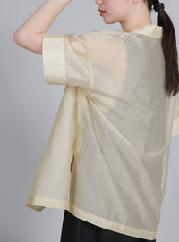 【Et】Open-Collar Sheer Shirt