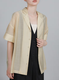 【Et】Open-Collar Sheer Shirt