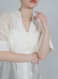 【Et】Open-Collar Sheer Shirt