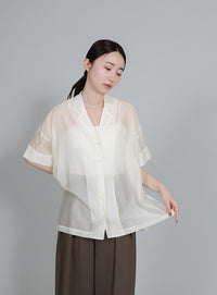 【Et】Open-Collar Sheer Shirt