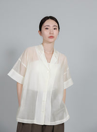 【Et】Open-Collar Sheer Shirt