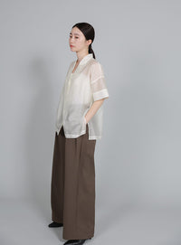【Et】Open-Collar Sheer Shirt
