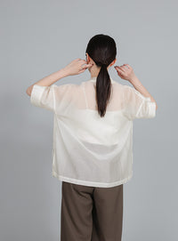 【Et】Open-Collar Sheer Shirt