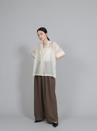 【Et】Open-Collar Sheer Shirt