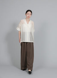 【Et】Open-Collar Sheer Shirt