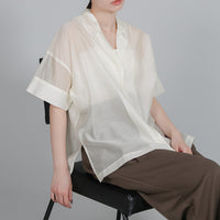 【Et】Open-Collar Sheer Shirt