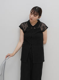 フロントボタンシアー刺繍ブラウス【セットアップ対応】