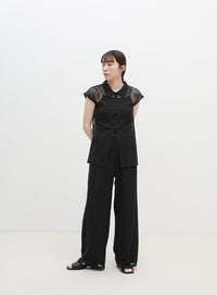 フロントボタンシアー刺繍ブラウス【セットアップ対応】