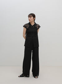 フロントボタンシアー刺繍ブラウス【セットアップ対応】