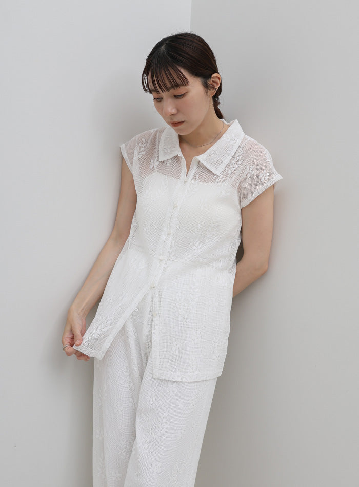 フロントボタンシアー刺繍ブラウス【セットアップ対応】 – SELECT MOCA