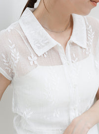 フロントボタンシアー刺繍ブラウス【セットアップ対応】