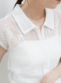 フロントボタンシアー刺繍ブラウス【セットアップ対応】