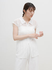 フロントボタンシアー刺繍ブラウス【セットアップ対応】