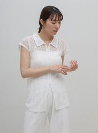 フロントボタンシアー刺繍ブラウス【セットアップ対応】