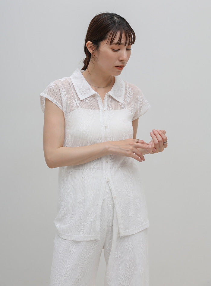 フロントボタンシアー刺繍ブラウス【セットアップ対応】 – SELECT MOCA