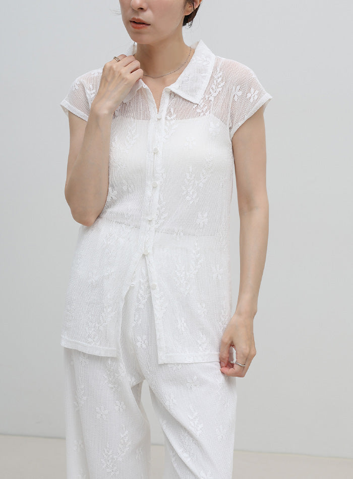 フロントボタンシアー刺繍ブラウス【セットアップ対応】 – SELECT MOCA