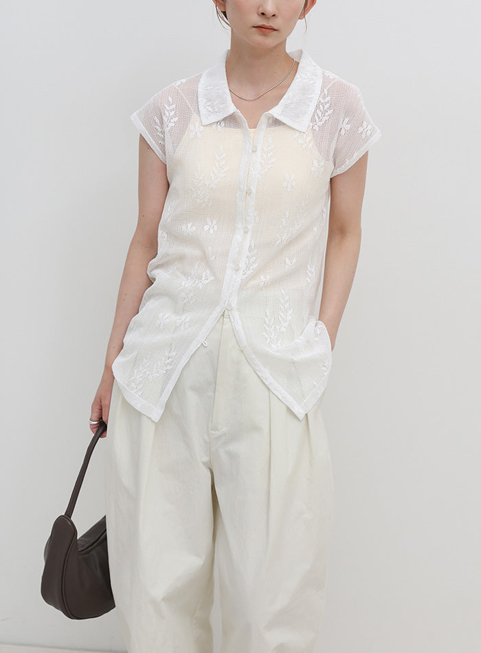 フロントボタンシアー刺繍ブラウス【セットアップ対応】 – SELECT MOCA