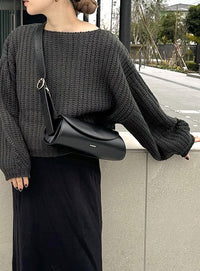 ボートネックボリュームスリーブショートニット【SALE】