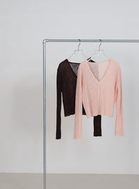 シアーリブVネックカーディガン