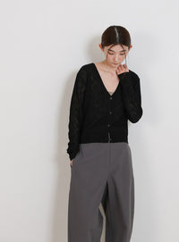 シアーリブVネックカーディガン