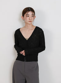 シアーリブVネックカーディガン