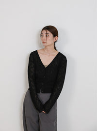 シアーリブVネックカーディガン