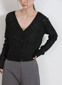 シアーリブVネックカーディガン