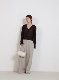 シアーリブVネックカーディガン