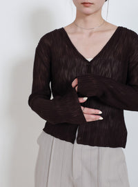 シアーリブVネックカーディガン