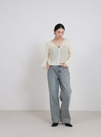 シアーリブVネックカーディガン