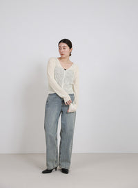 シアーリブVネックカーディガン