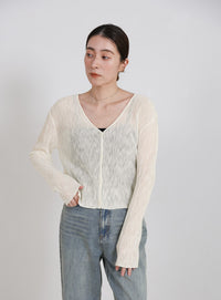 シアーリブVネックカーディガン