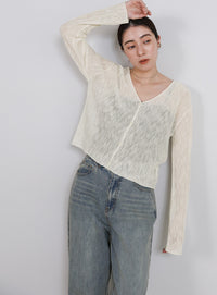 シアーリブVネックカーディガン