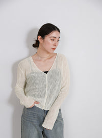 シアーリブVネックカーディガン