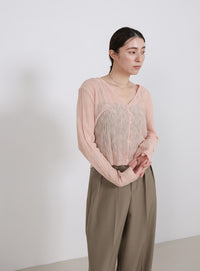 シアーリブVネックカーディガン