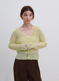 シアーリブVネックカーディガン