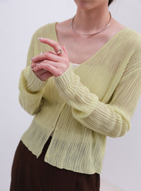 シアーリブVネックカーディガン