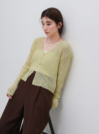 シアーリブVネックカーディガン