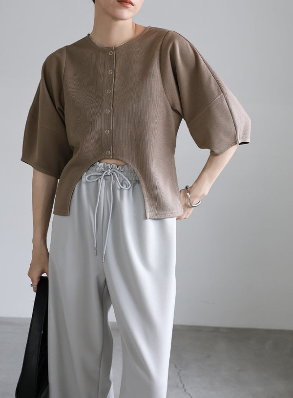 フロントカーブラインランタンスリーブカーディガン